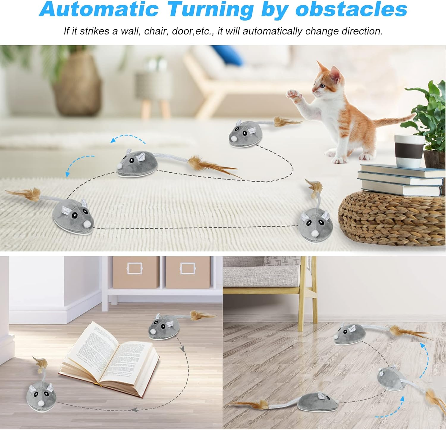 FORMIZON Cat Toy Electric Toy Mouse, Cat Toy Mice, Electronic Mouse, Plush Toy Mouse for Cat, with USB Cable, Interactive Toy Mouse for Cat Run and against Boredom image number 6