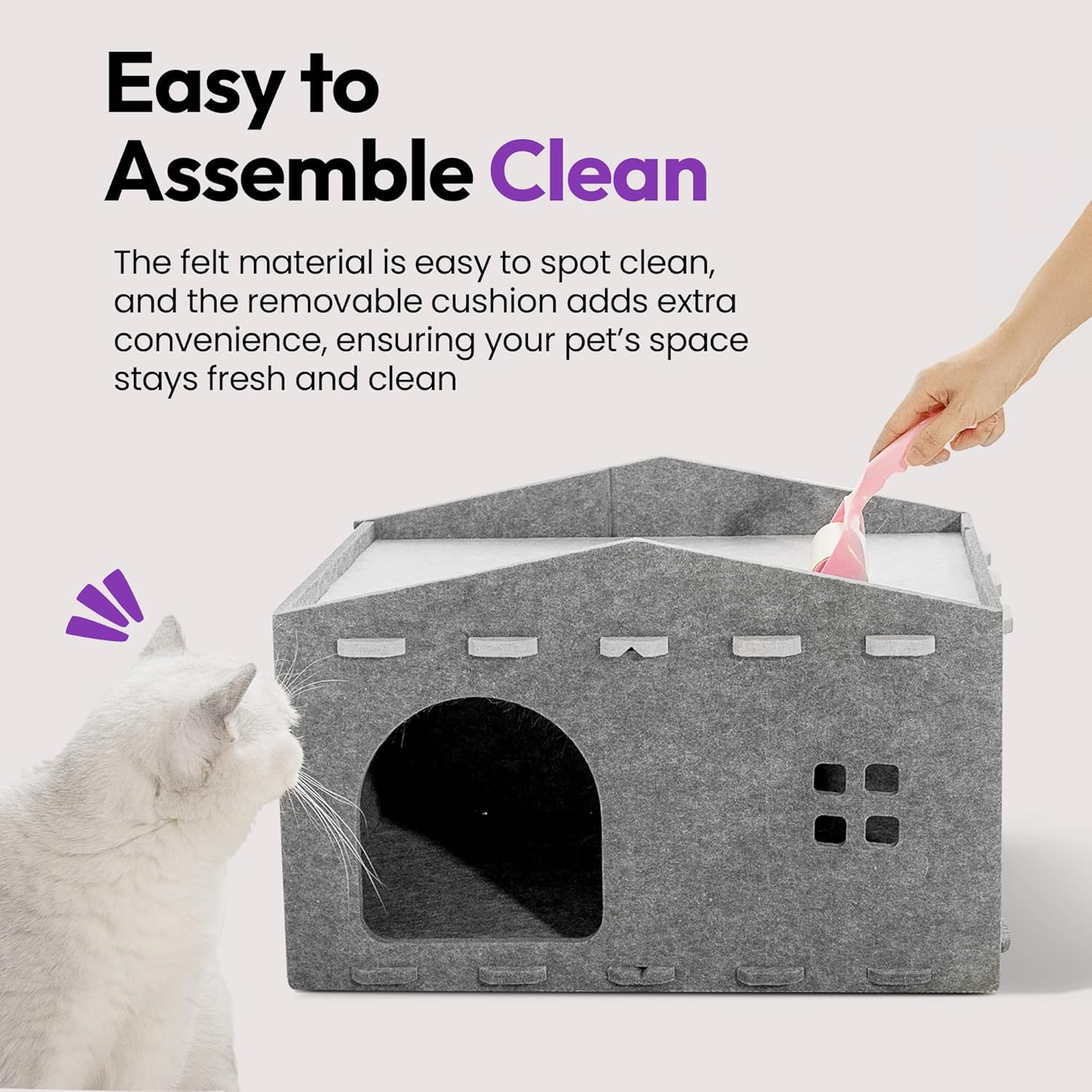 PURRZ Cat Felt House &ndash; Cozy Indoor Hideaway for Cats & Kittens &ndash; Durable, Enclosed Felt Cat Cave Bed &ndash; Modern, Easy-To-Clean Furniture for Home D&eacute;cor image number 5