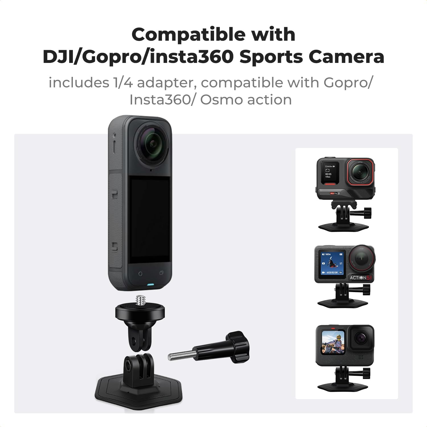 K&F Concept 2 Pack Flexible Adhesive Helmet Mount for Gopro Hero 13/12/11/10/9/8/7 Black, DJI Osmo Action 3/4/5 Pro, Insta360 X5 X4 X3 Flat Curved Surfaces Sticky Mount, Action Camera Accessories image number 1