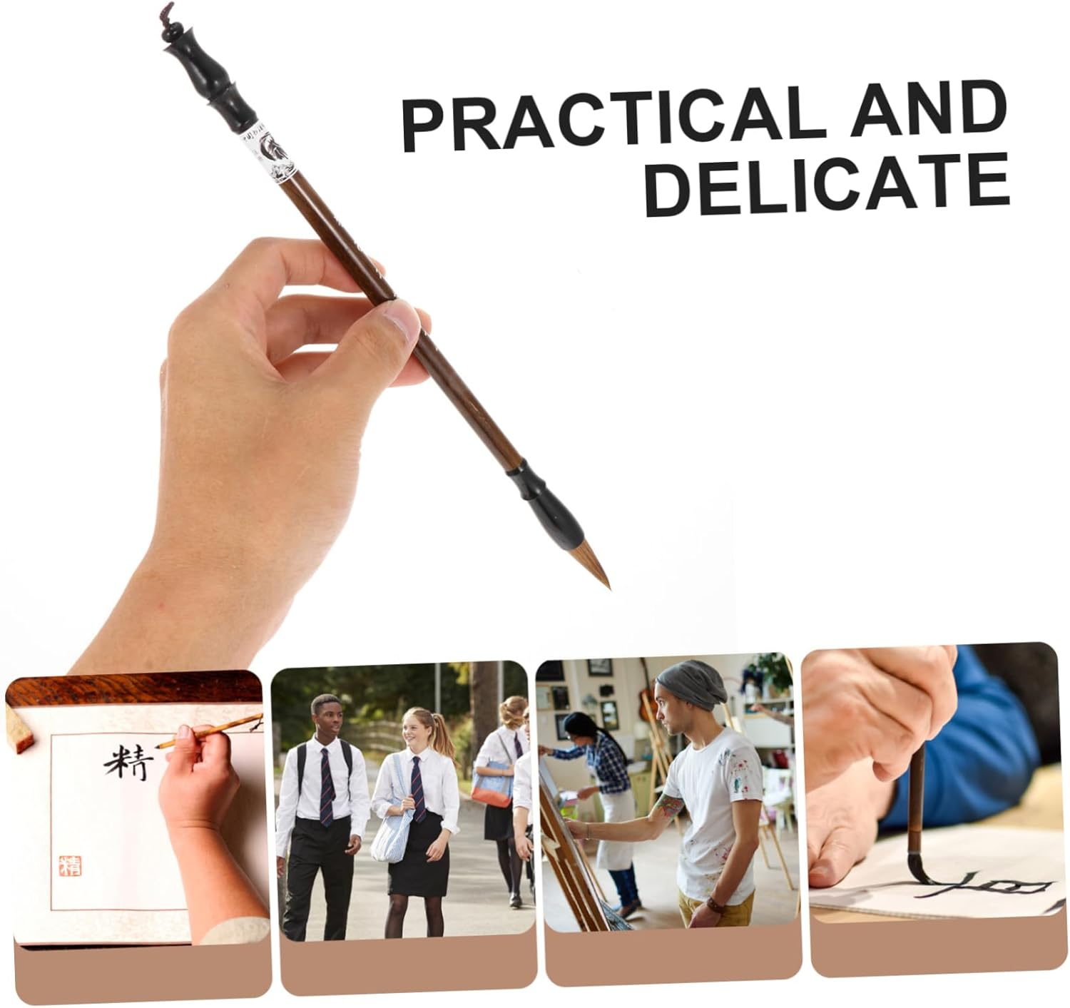 AUTSUPPL 9Pcs Portable Chinese Calligraphy Brush Light Brown Painting Pens for Traditional Calligraphy and Art for Chinese Ink Painting and Watercolor Techniques image number 3