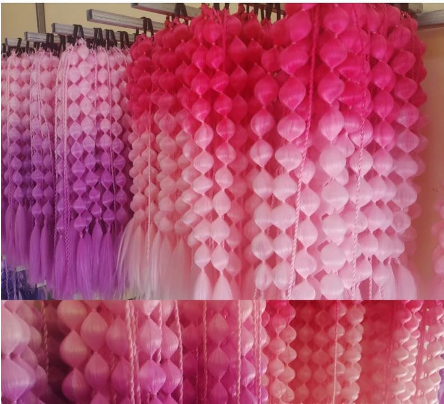 2 PACK Colorful Hair Extensions, POIUNA Upgrade 24" Long Braiding Hair Hair Extensions Braid Synthetic Fiber Hair for Women Girl Bubble Braid (Pink)