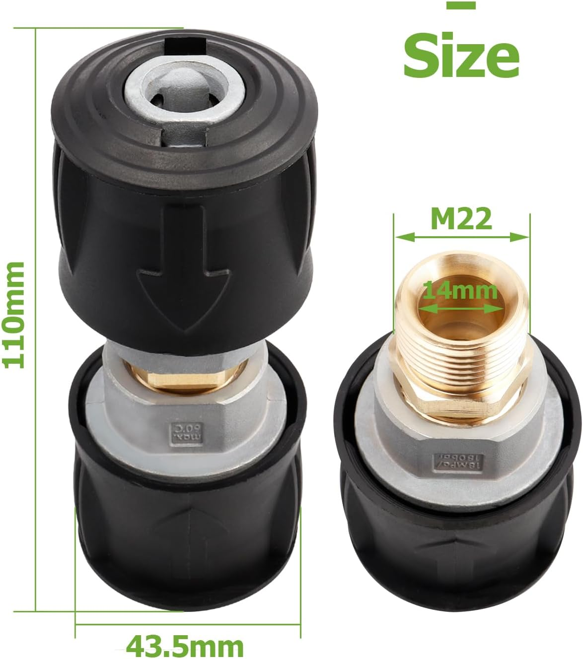 High Pressure Quick-Fitting Replacement for Gun and Power Washer, Quick Coupling Hoses Pressure Washer Hose Connector Adapter for Karcher, M22 14Mm Female Fitting image number 4