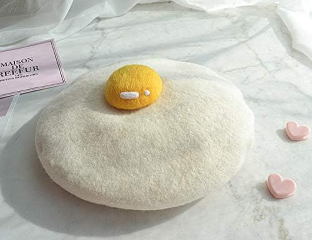 Manual Wool Egg Yolk Beret Lovely Gift for Winter Poached Egg Berets Cap Hat for Women Girls White image number 4