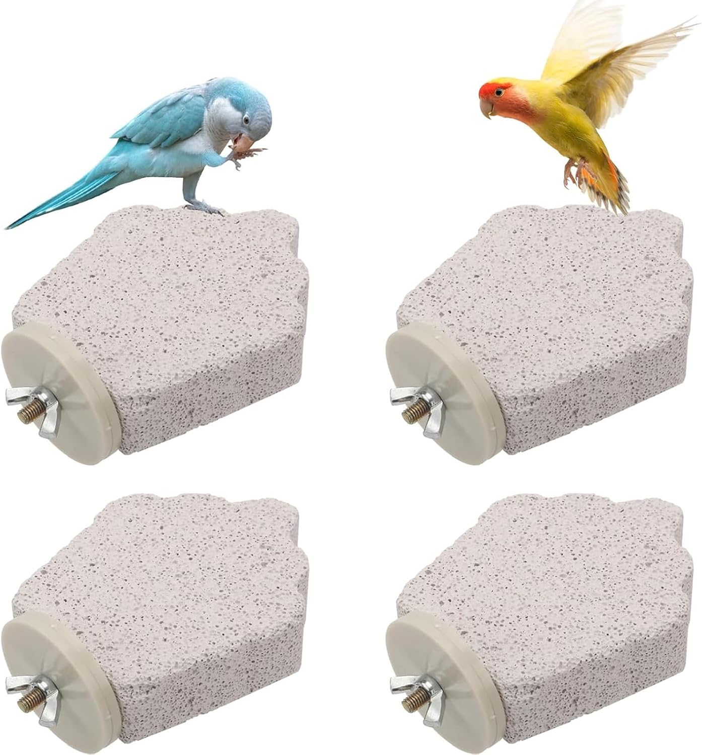 4Pcs Bird Perch Stands with Beak Grinder & Calcium Stone for Small Birds - Cockatiel, Lovebird, Conure (Gray, Grapes) image number 6