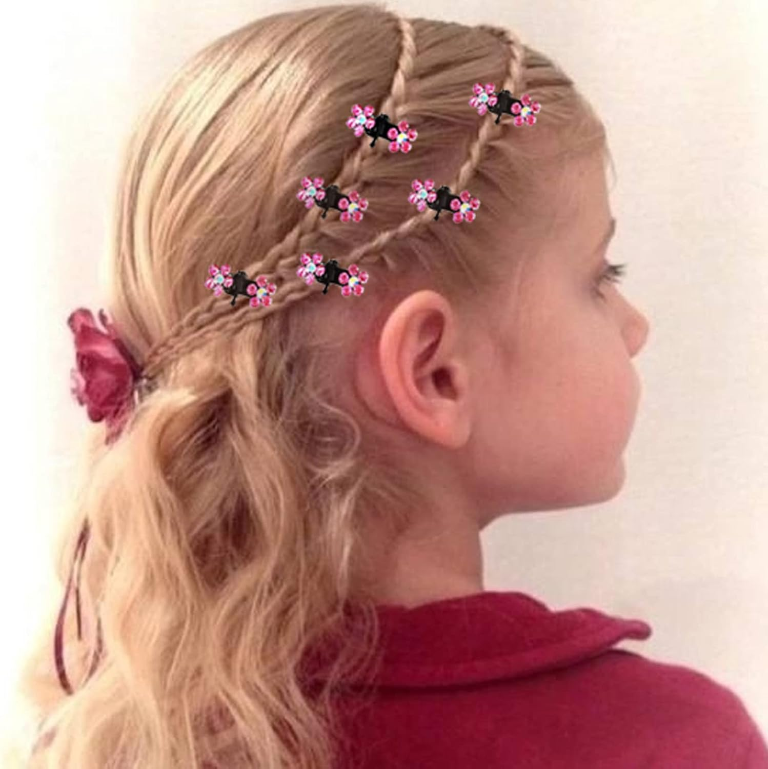 Generic Pack of 24 Hair Claw Clips, Mini Hair Clips for Girls, Children, Women'S Hair Accessories, Rose Red and Silver Rhinestones, Small Flowers, for Everyday, Party, Prom, Wedding image number 1