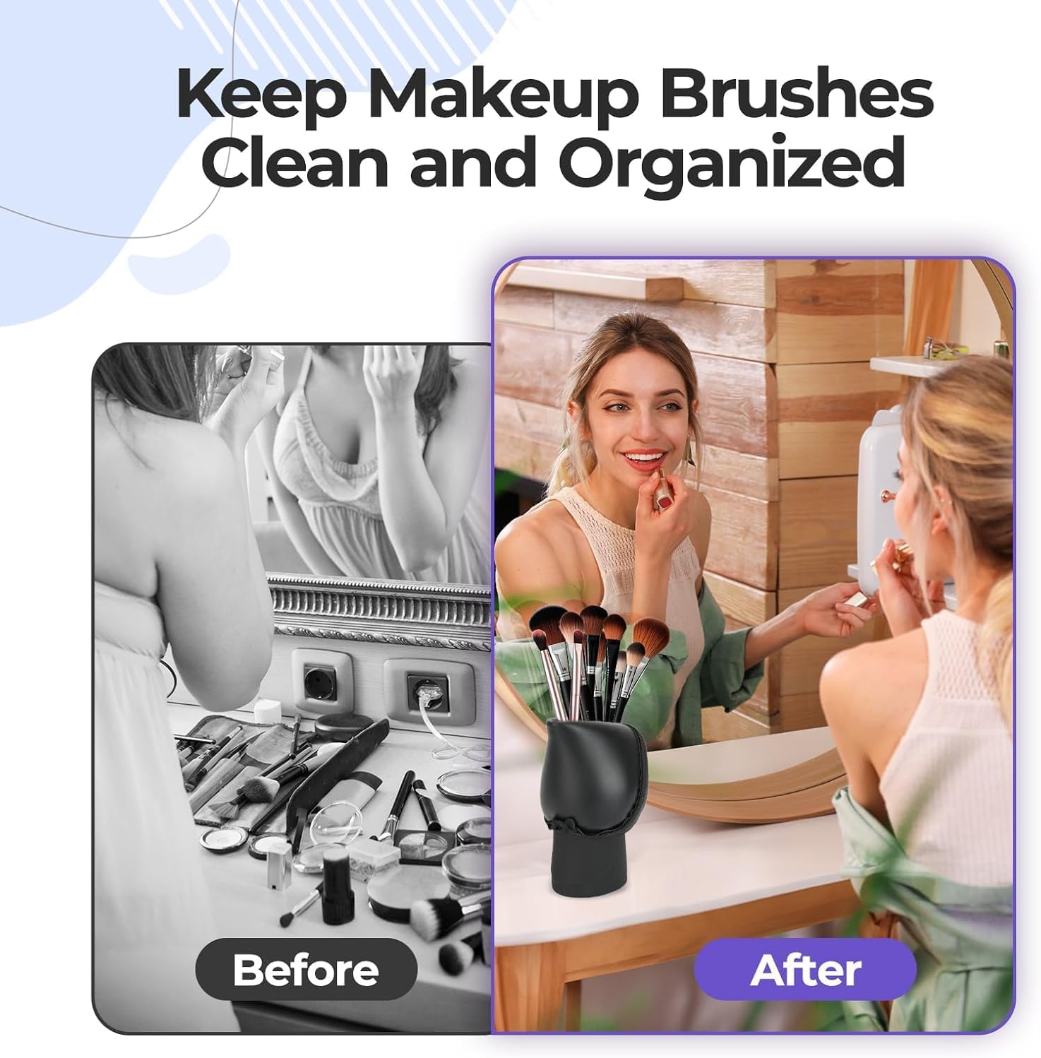 Silicone Makeup Brush Holder, Stand-Up Travel Pouch with Zipper, 1 Piece image number 1