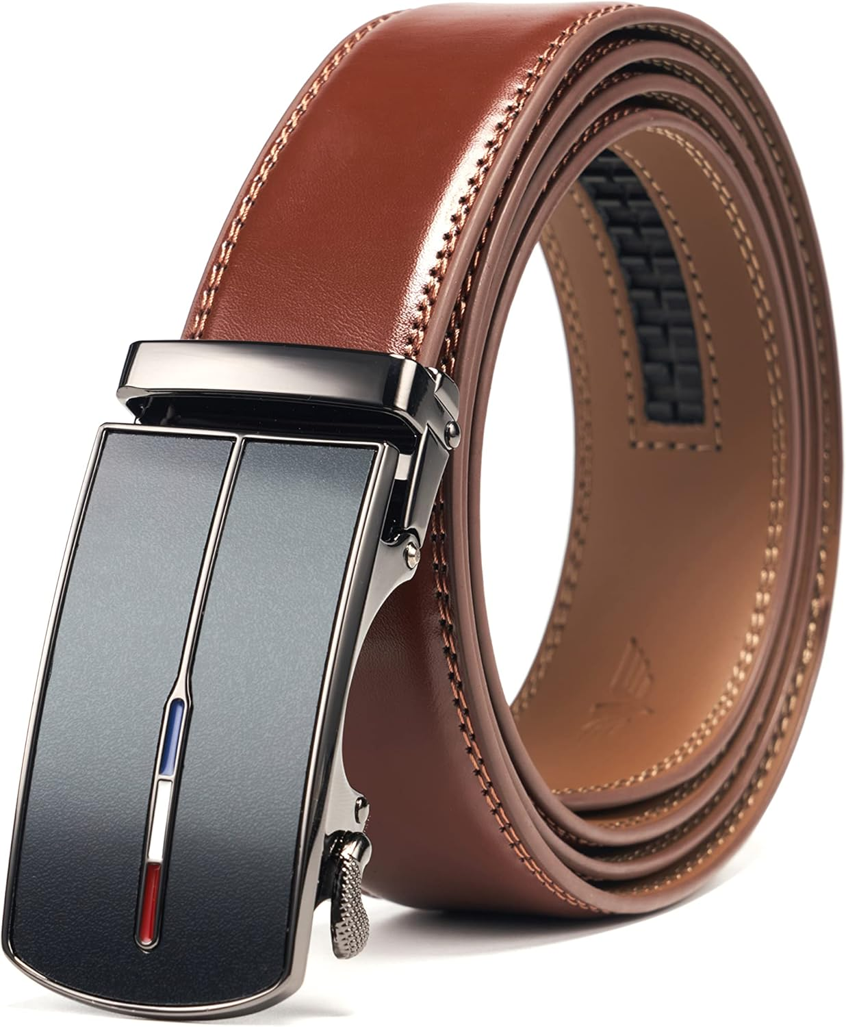 Hihawk Men'S Ratchet Belt with Slide Buckle, Genuine Leather Adjustable Click Belt, Trim to Fit, 26 Inch to 45 Inch image number 4