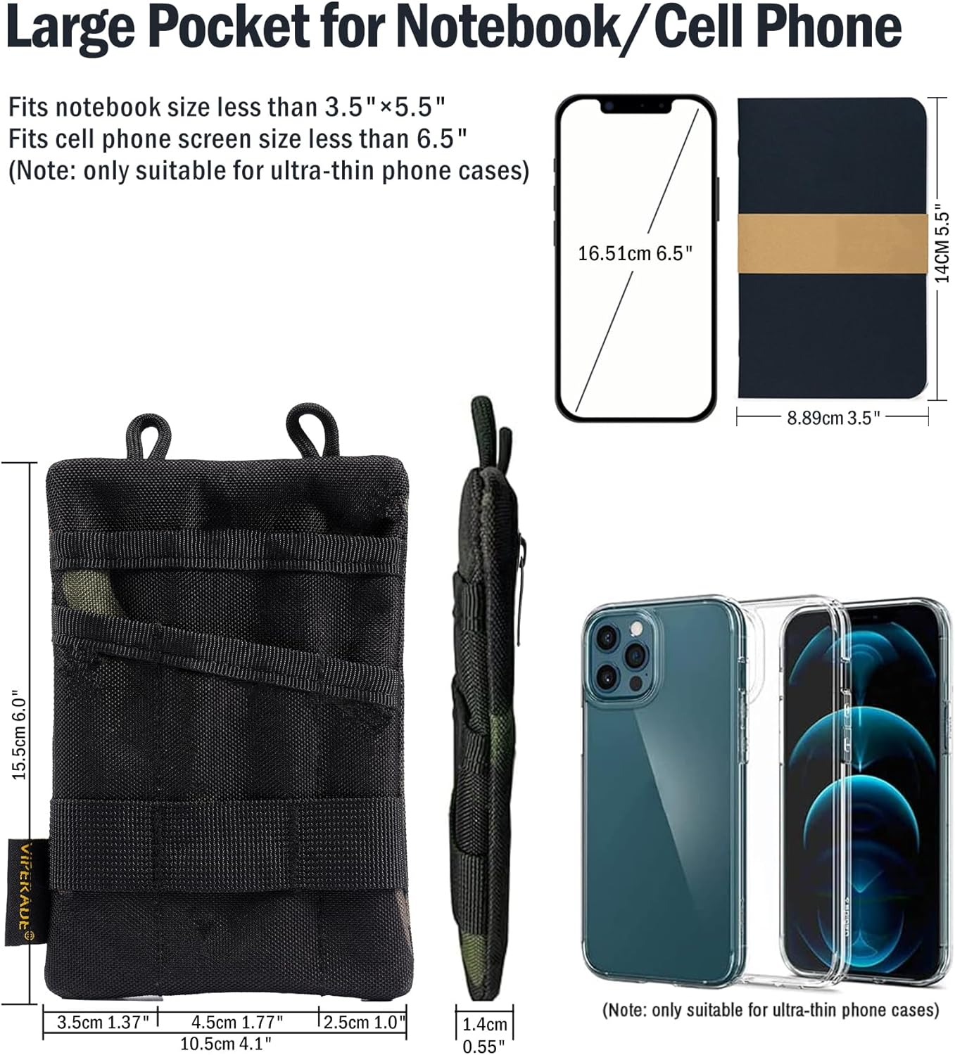 VIPERADE VE1 Pocket Organizer, Tool Pocket Organizer for Men, Pocket Organizer Storage EDC Gears, Best Gift to Keep Organized, Hold Your Flashlight/Pocket Knife, Tactical Pen, Notebook (Black Camo) image number 5