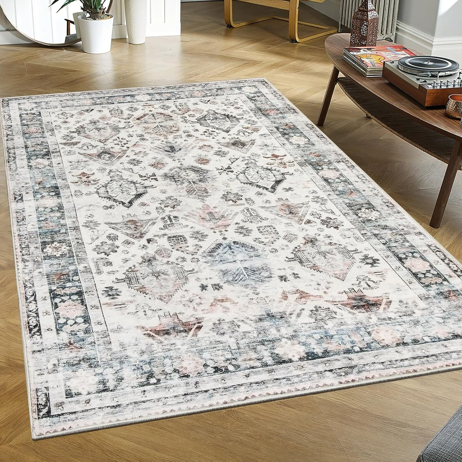 MARLOW Anti-Slip Floor Rugs, 160X120Cm Skin Friendly Shaggy Area Rugs, Soft Large Home Decor Carpet Indoor Outdoor - Versatile for Bedroom,Dining Room,Living Room(Vintage Grey-Blue)