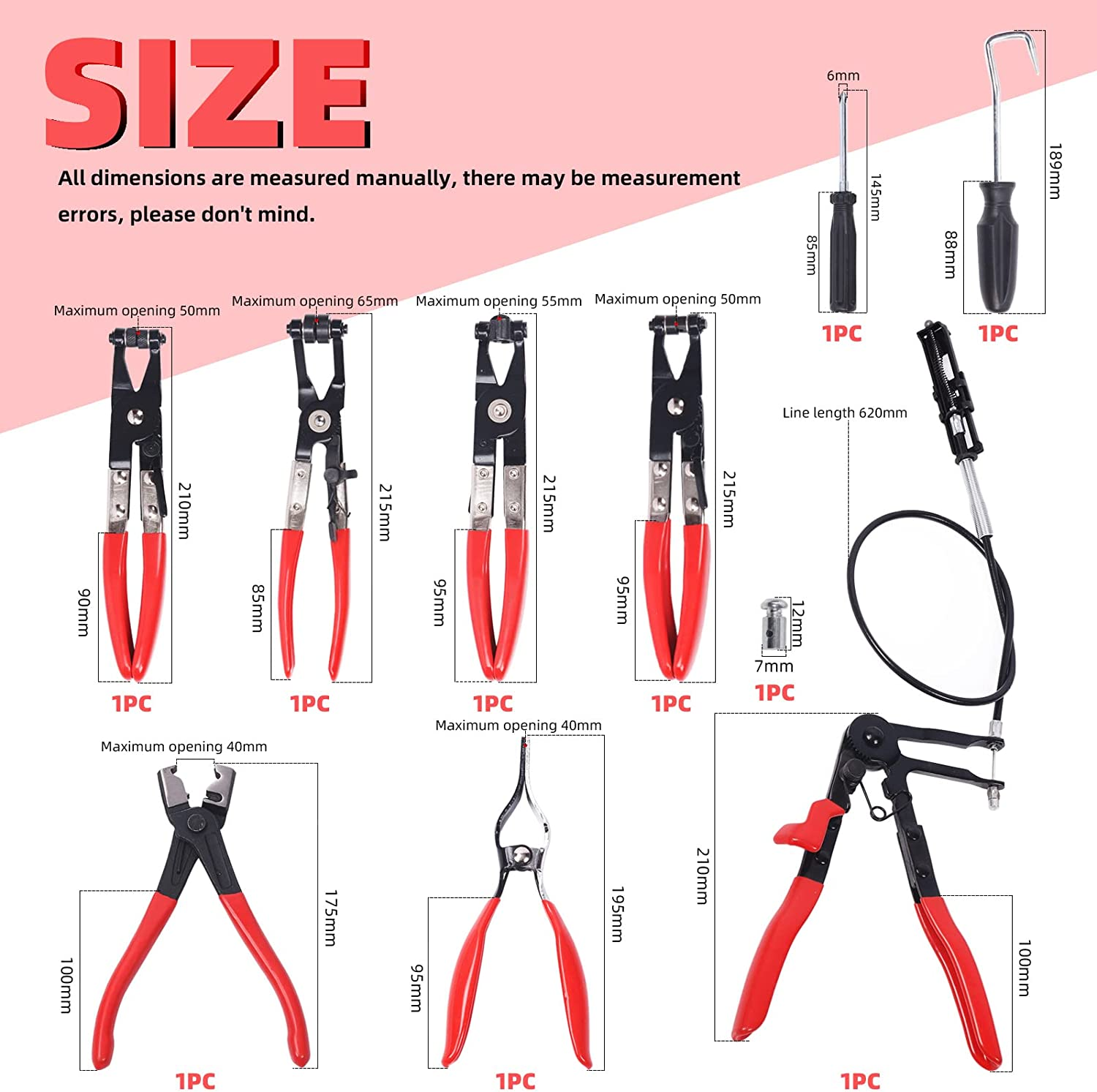 Glarks 9Pcs Red Flexible Hose Clamp Pliers Set, Long Reach Spring Wire Clip Plier Hose Clamp Pliers Remover Kit for Replacement of Fuel, Oil, Water Hose image number 4
