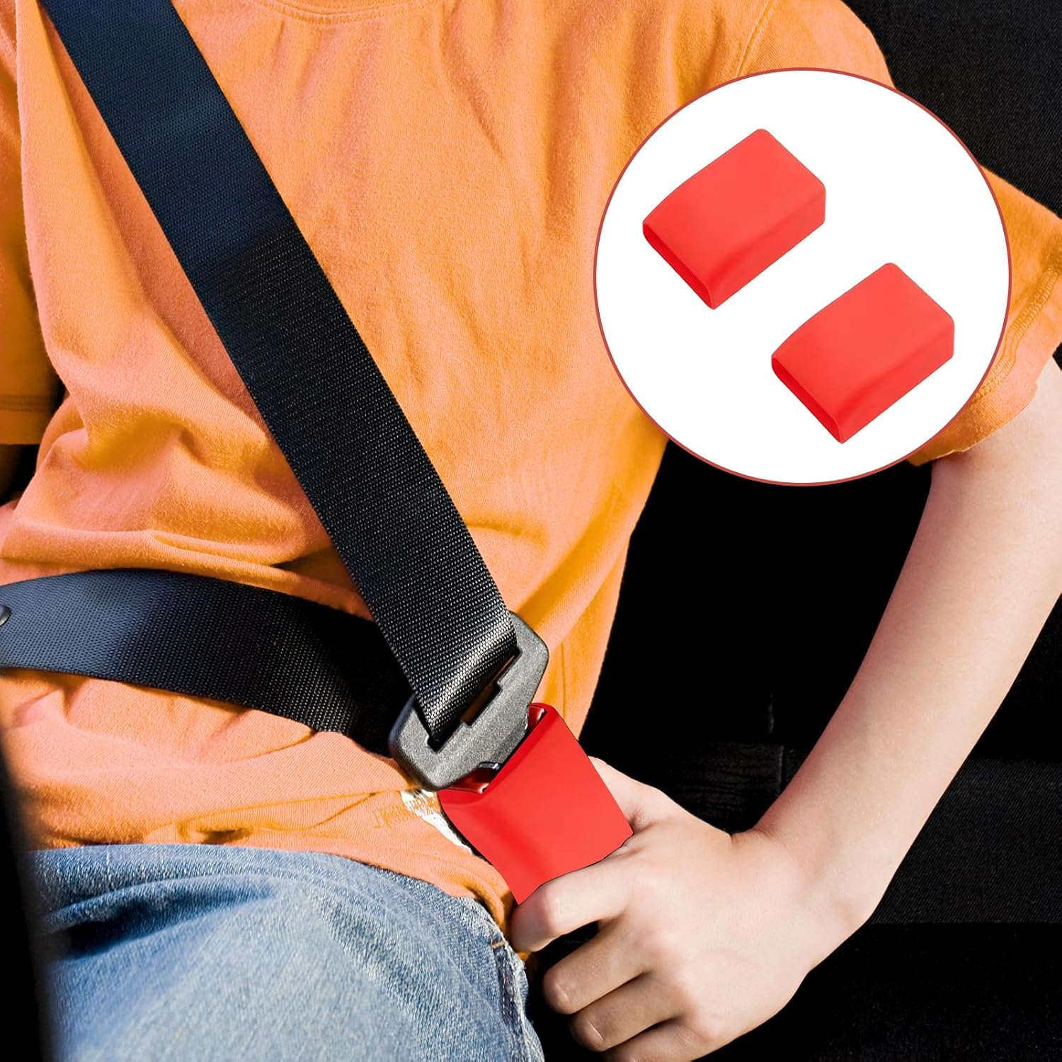 2Pcs Silicone Protective Cases for Car Seat Belt Buckles, Red Seat Belt Buckle Holder, Suitable for Children, Toddlers, the Elderly, Seat Belt Buckle Brackets, and Seat Belt Buckle Bracket Boosters image number 4