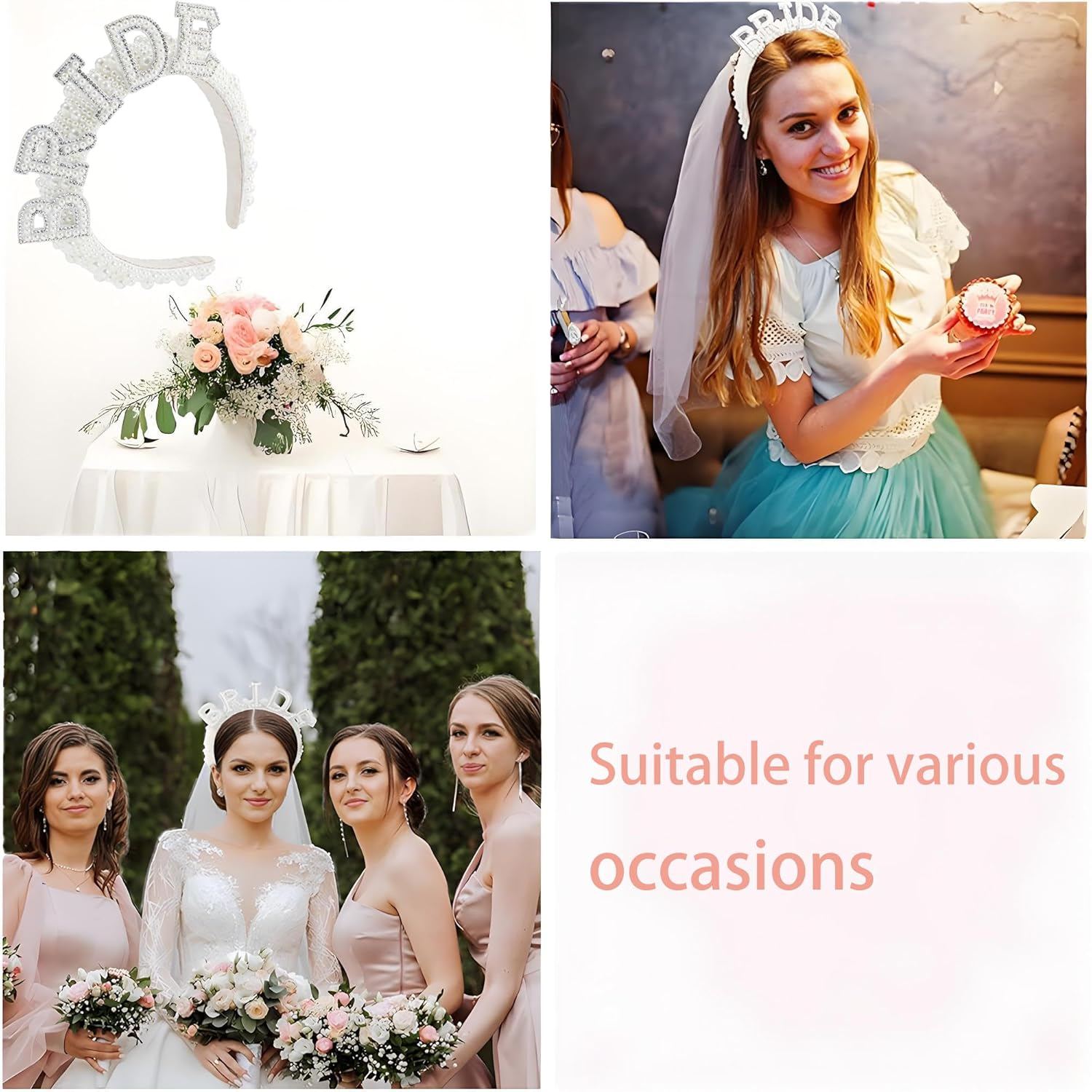 Pearl Bride Headband, Ideal for Bachelorette Party Decorations Bridal Shower Wedding and Engagement Parties. image number 3