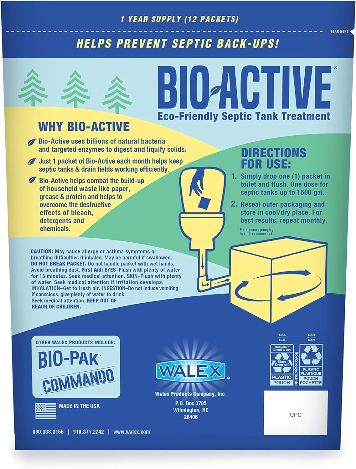 Walex Bio-Active Home Septic Tank Treatment - Strong Digestive Power with Beneficial Bacteria & Enzymes for Liquefying Solids & Breaking down Waste, Odor Neutralizer -1 Year Supply, 12 Packets image number 6