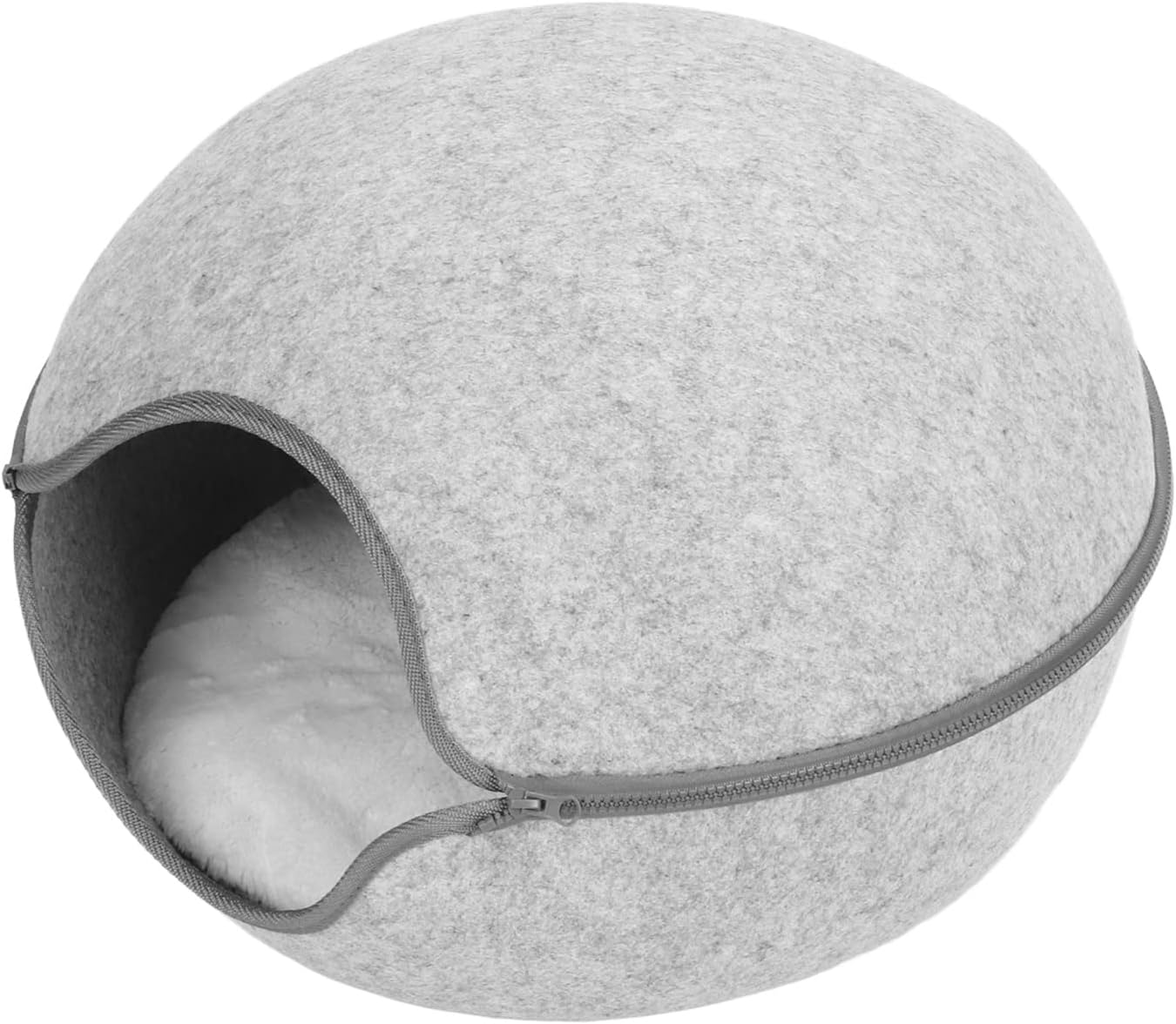 Felt Cat Bed Cave,Cat Cave Bed Detachable Washable Semi Enclosed Felt Kitten Hideout Bed with Cushion for All Seasons