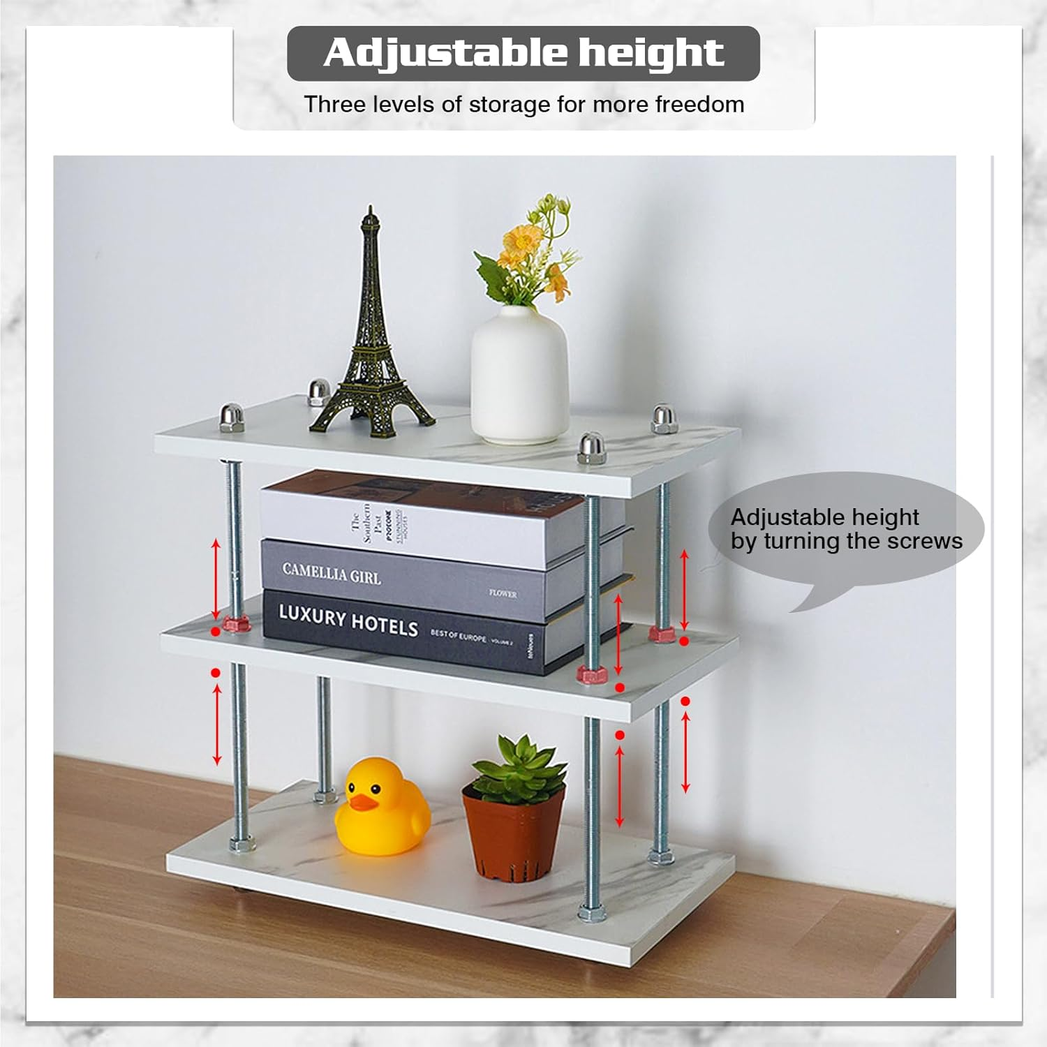 Desktop Organizer,White Bookcases,Mug Holder Countertop, Kitchen Counter Shelf for Tea Coffee Bar Accessories,Cup Display, Condiment Storage Rack, 3Tier Heavy Duty Solid Frame image number 4