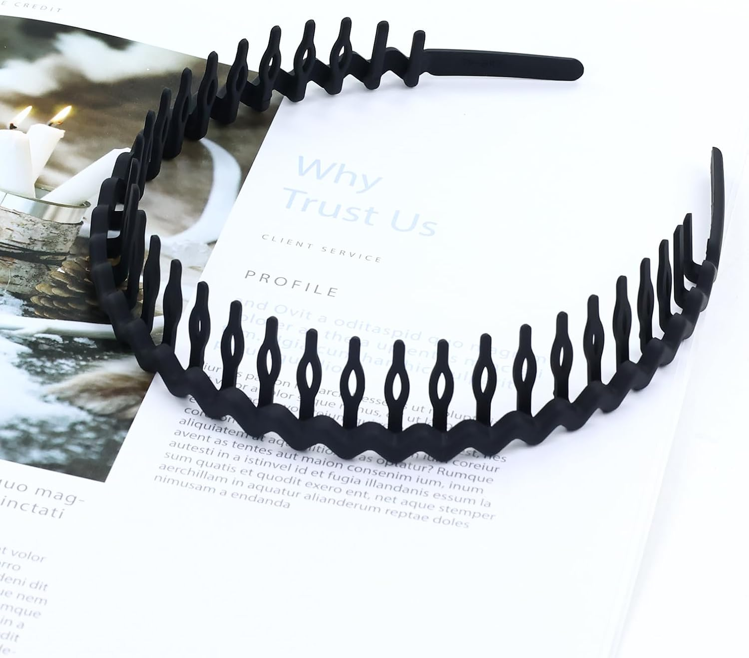 Cinaci Pack of 6 Non-Slip Sports Black Wavy Matte Plastic Headbands with Teeth Comb Elastic Thin Hair Bands Accessories for Women Men Girls Teens Children image number 2