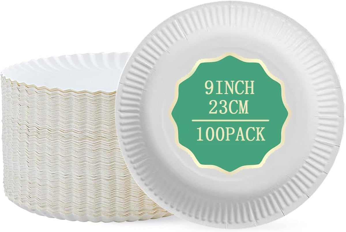 MBBUROYY 100% Compostable Small Paper Plates, 100 Pack 7 Inch Disposable Paper Plates, Uncoated Biodegradable Plates Made of Sugar Cane Fibers, Perfect for Sandwich, Cake, and Snack