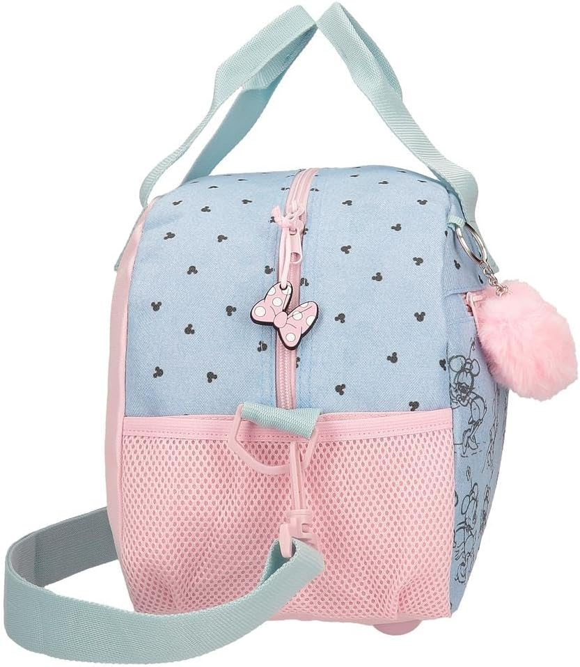 Disney Joumma Bags Minnie American Darling Kinderrucksack, Blau Und Rosa, Aus Polyester, Verstellbare Schultergurte F&uuml;r Bequemes Tragen, Mehrere F&auml;cher, Mit Rosa Pompon-Schl&uuml;sselanh&auml;nger