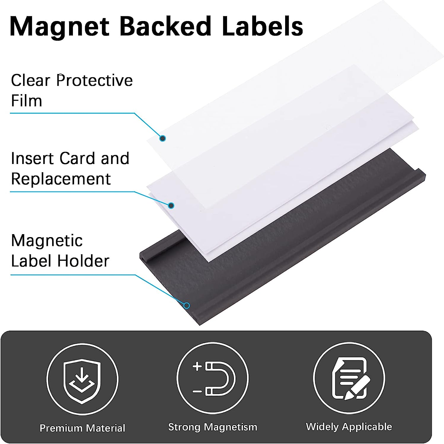 80Pcs 3X1 Inch Magnetic Label Holders, FHDUSRYO &ldquo;C&rdquo; Channel Magnet Label Card Racks with 80 Clear Protective Films and 160 White Paper Strips for Office, Warehouse, Shelf, Cabinet image number 2