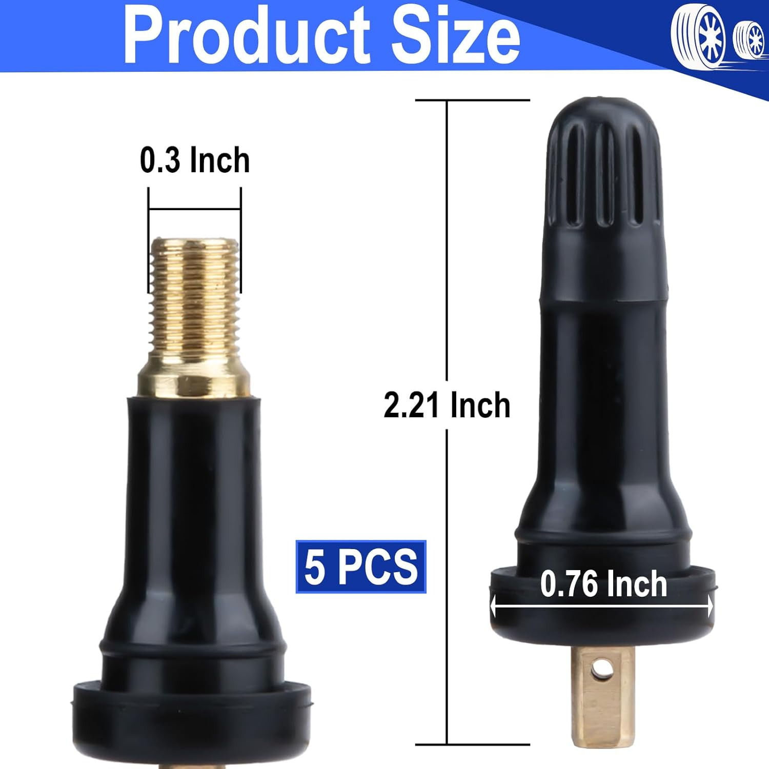 5 PCS TPMS 20008 Tire Valve Stem, Snap-In Rubber Tubeless Tire Pressure Sensor Valve Stem, TPMS Valve Stem Replacement, Compatible with Enclave Escalade Avalanche Sierra image number 6