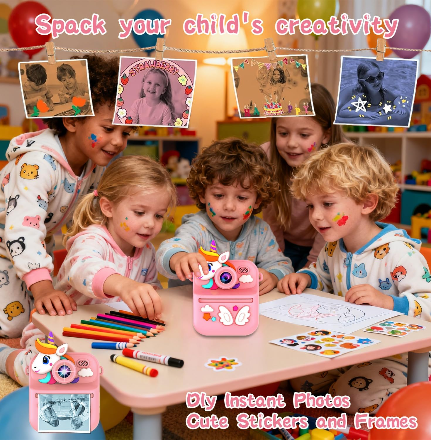 AILRINNI Kids Camera Instant Print 4-Color Print 1080P Kids Digital Camera | for Toddler with 180&deg;Flip | with Protective Case | 32GB Card | 4 Rolls Photo Paper | 4 Color Pens | 5 Games image number 2