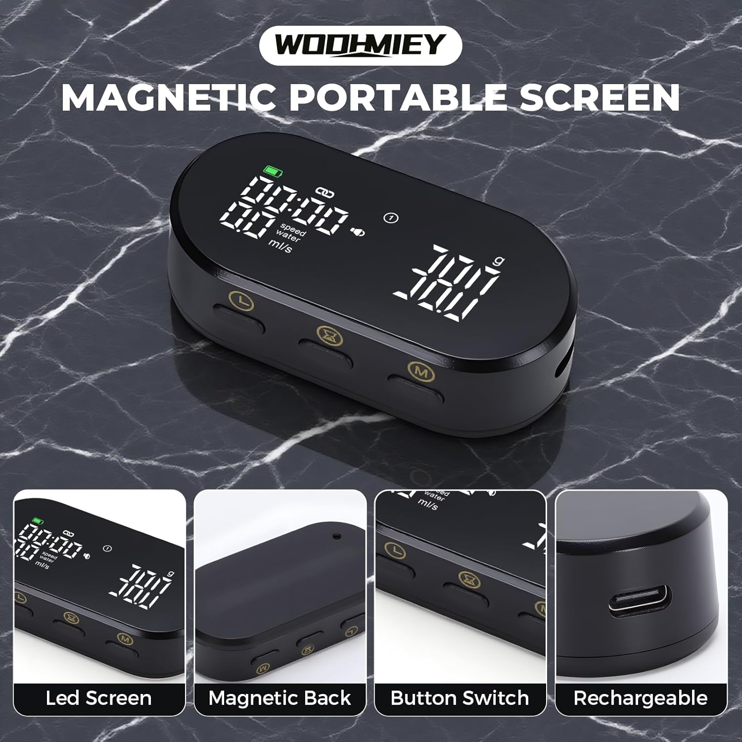 WODHMIEY Coffee Scale with Timer, 3Kg/0.1G High Accuracy, Rechargeable Mini Smart Display and Espresso Scale, Kitchen Scale with Calibration Function for Coffee Brewing Baking image number 4