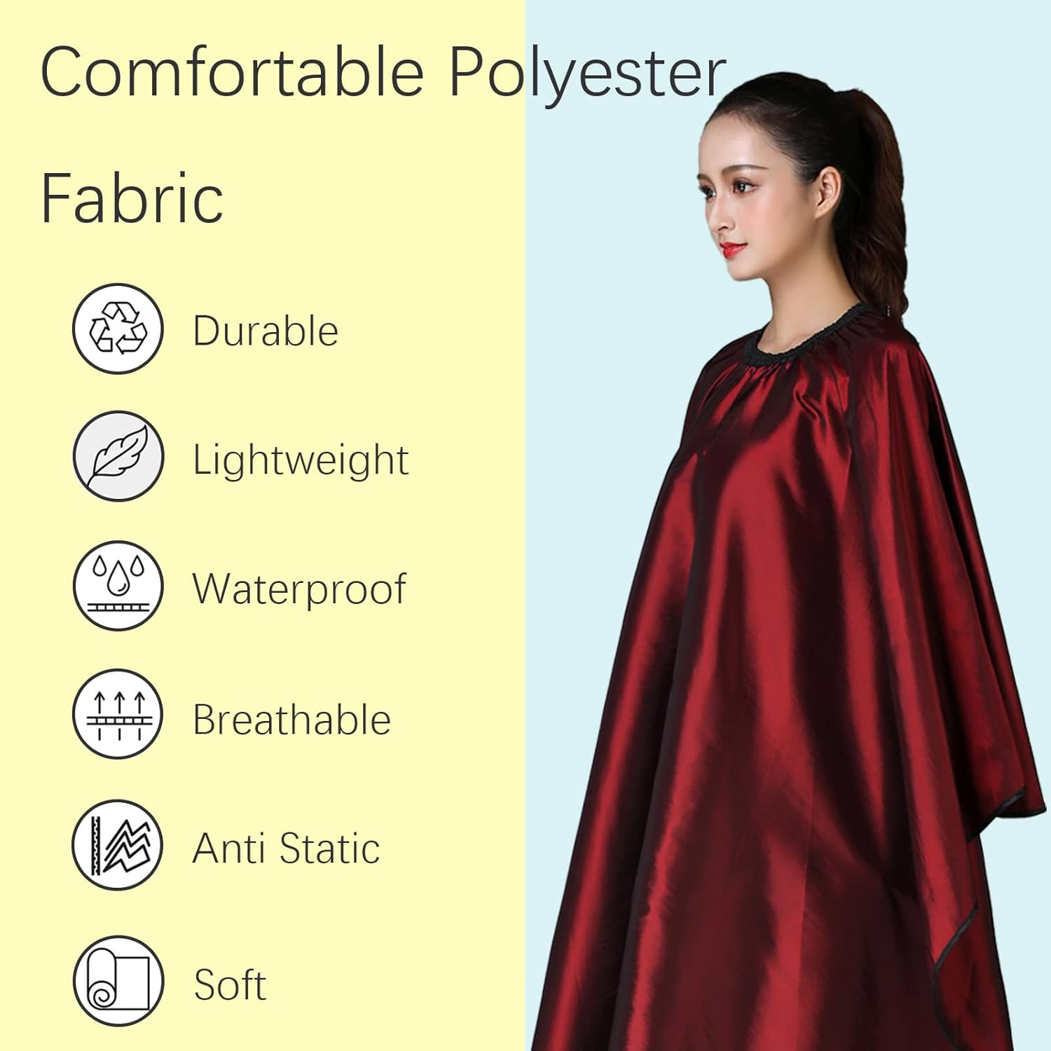 Professional Hair Salon Cape with Adjustable Metal Clip - Barber Shampoo Hair Cutting Cape for Stylists - 55 X 63 Inches (Wine Red) - Wine Red image number 5