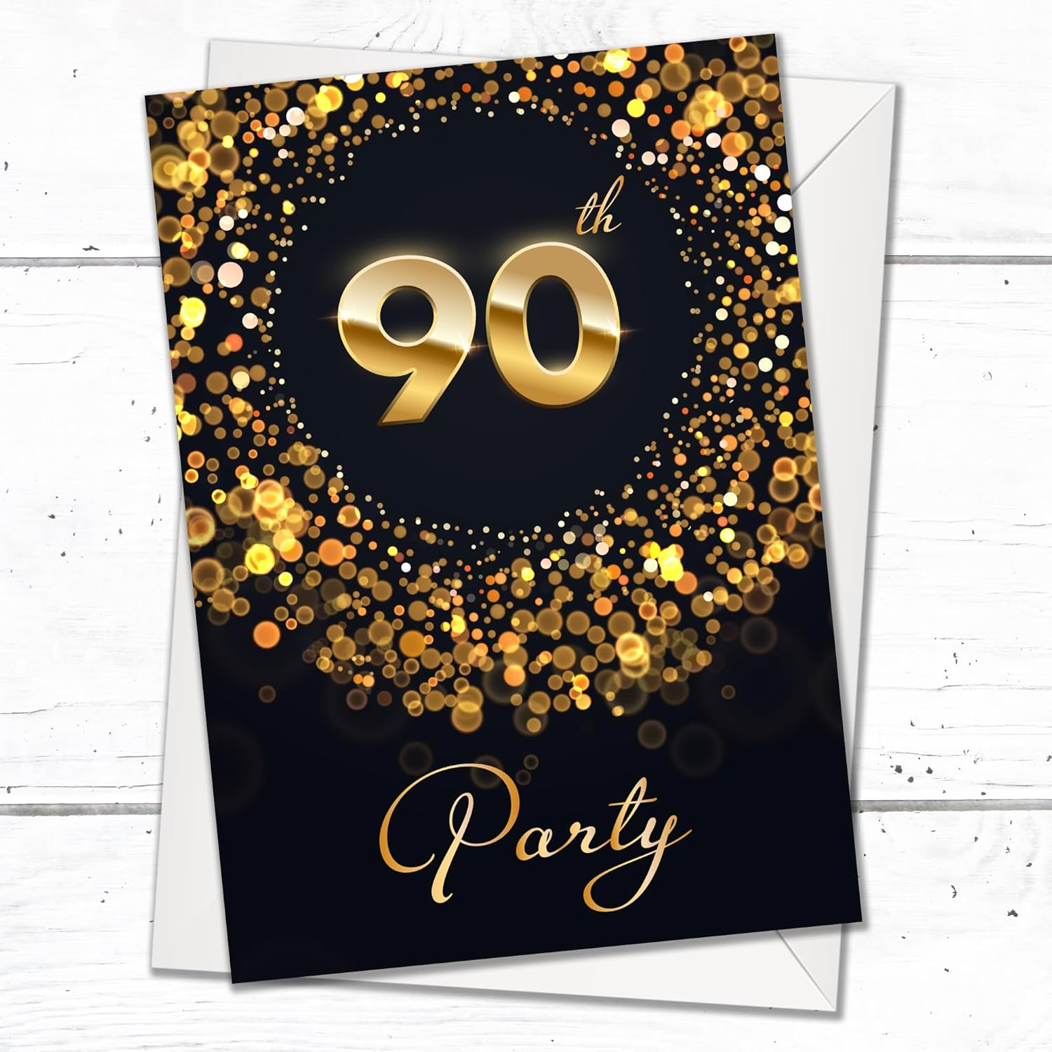 Olivia Samuel 20 X 90Th Birthday Party Invitations with Envelopes - Ready to Write - Black and Gold Effect - Designed and Printed in the UK image number 4