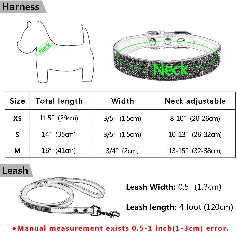 Haoyueer Cute Dazzling Sparkling Elegant Fancy Soft Suede Leather Bling Rhinestone Crystal Jeweled Pet Cat Dog Puppy Collar Dog Leash Combo Set (M, Blue-1) image number 6