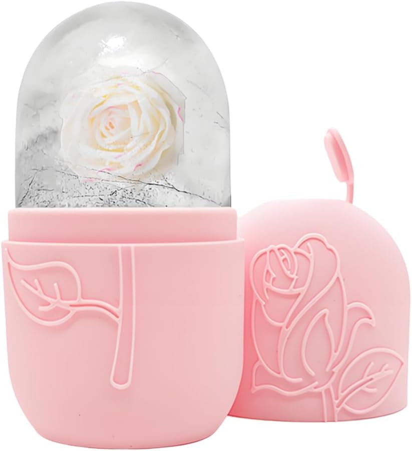 Ice Roller for Face, Eyes & Neck, Skin Care Tools, Silicone Ice Cube Massager for Skin Care, De-Puffing Eye Bags, Migraine Relief, Reusable Ice Mold for Face Massage (Rose Red & Pink)