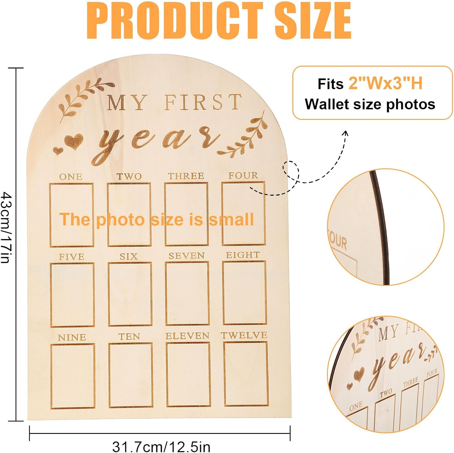 One Year Birthday Wooden Photo Board,My First Year Milestones Photo Board,12 Monthly Picture Frame Baby First Year Wood Acrylic Sign 1St Birthday Decorations Baby Keepsake Gifts(Syle) - Simplicity image number 6