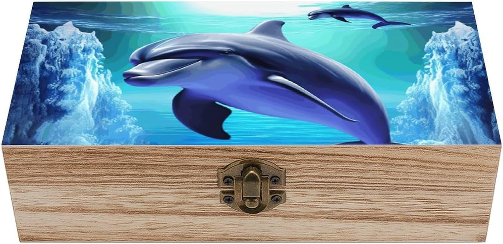Dolphin Wooden Box Wood Wedding Keepsake Boxes with Lids Small Decorative Boxes Lightweight Wooden Memory Storage Box for Crafts Keepsakes Jewelry Photo Letter Storage image number 6