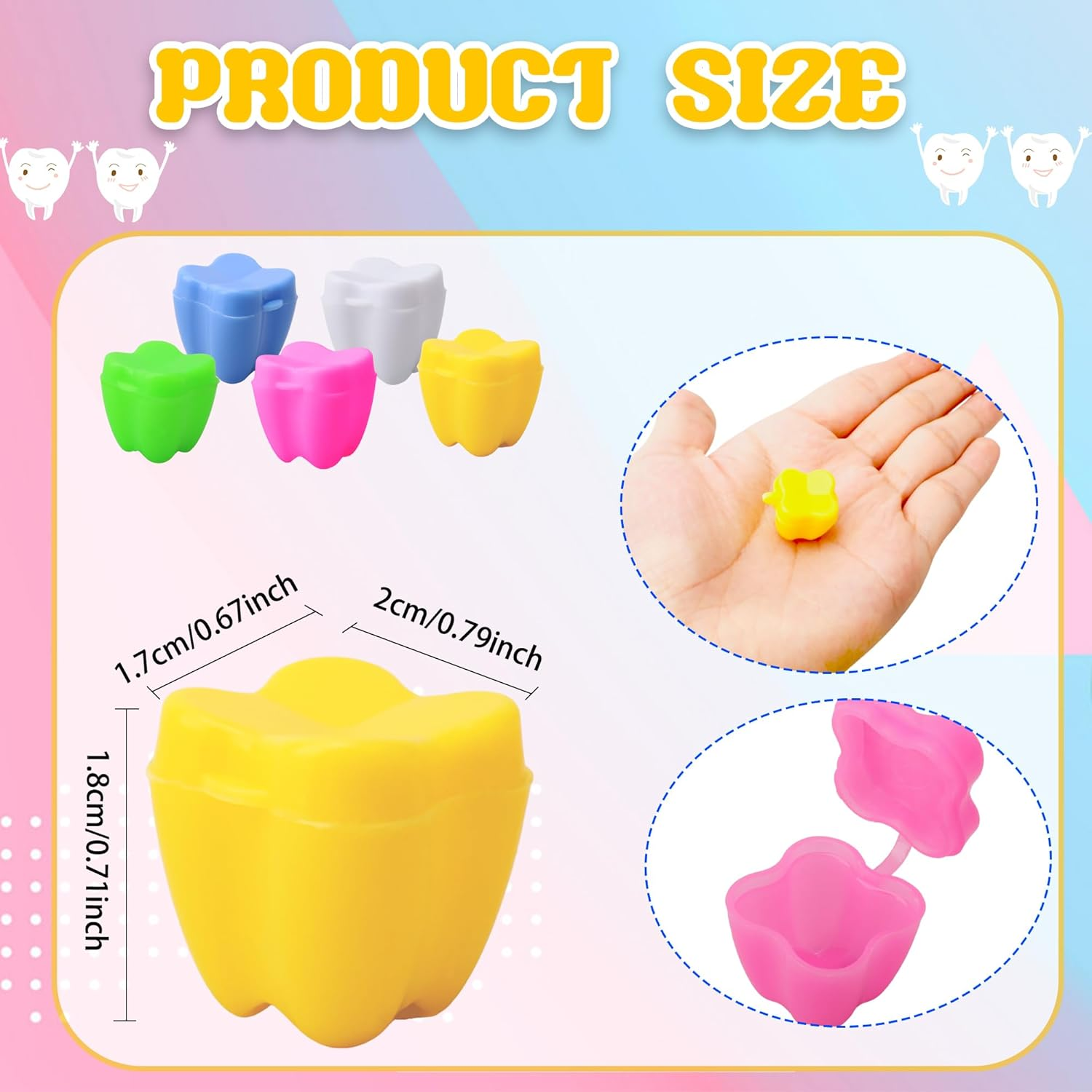 300 Pcs Kids Plastic Lost Tooth Holders Multicolor Tooth Savers Bulk Mini Tooth Treasure Chest for Boys Girlsdentist Office Giveaways Keepsake Party Supplies, 5 Colors image number 3