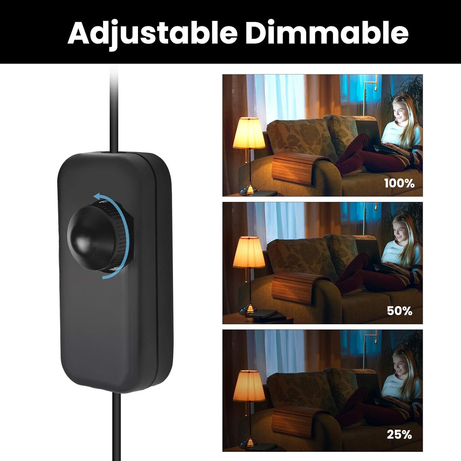 Doright Inline Dimmer Switch 240V, LED Dimmer Switch for Lamp, 1W-150W Push On/Off Rotary Dimmer Switch for Dimmable Led/Incandescent Bulbs/Halogen Lamps image number 1