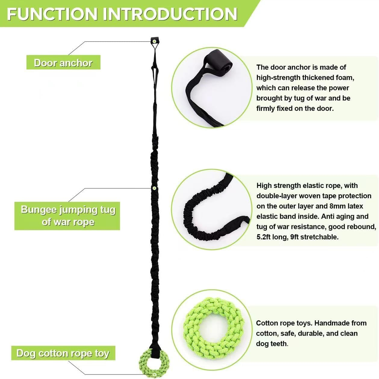 Dog Rope Toys,Dog Rope Toy for Dogs Aggressive Chewers Outdoor Dog Tug of War Toys for Pitbull Medium to Large Dogs Outdoor Bungee Hanging Exercise Ropes Muscle Builder Dogs Interactive Toys（Greener） image number 1