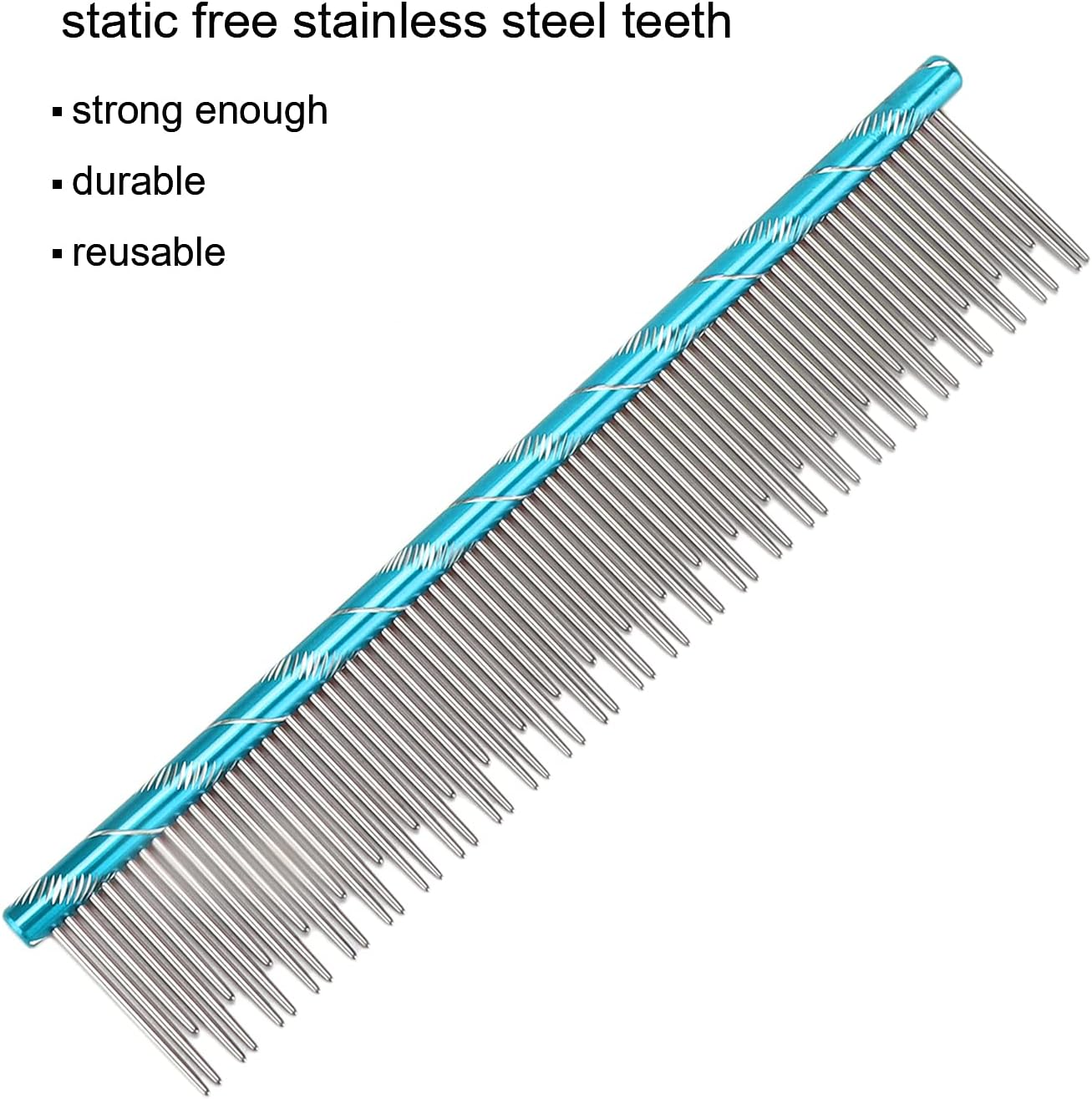 Pet Hair Removal Comb, Rugged Durable Reusable Comfortable Open Knot Comb with Stainless Steel Teeth, Metal Dog Comb Professional Dog Grooming Tools for Cats Dogs (Blue)