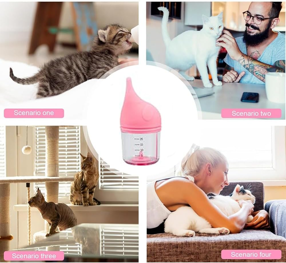 Puppy Bottles for Nursing,With 2Pcs Replaceable and Reusable Silicone Nipples,Kitten Bottles for Nursing,Pet Feeding Bottle,For Newborn Pets(Pink - 20Ml) image number 1