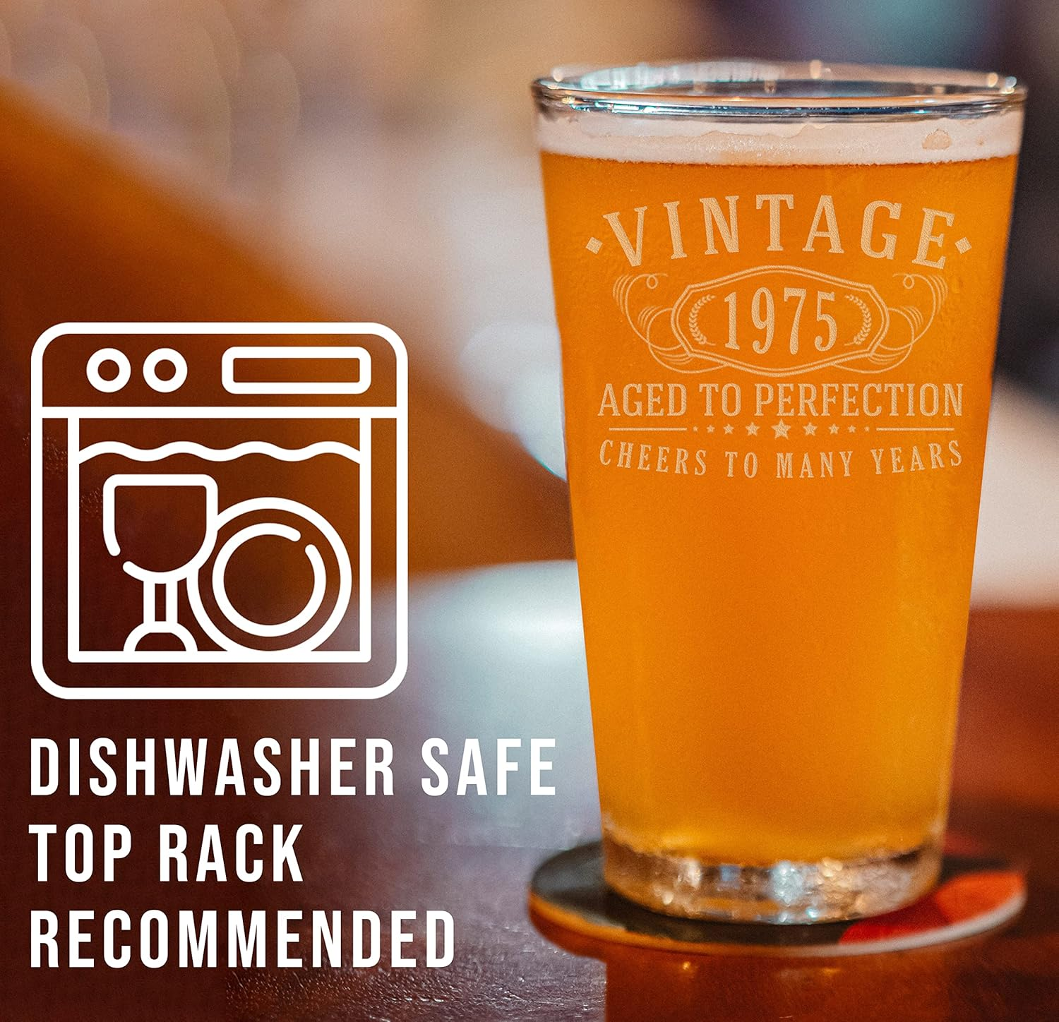 Vintage 1975 Etched 16Oz Pint Beer Glass - 50Th Birthday Gifts for Men - Cheers to 50 Years Old - 50Th Birthday Decorations for Him - Best Engraved Beer Gift Ideas for Men - Dad Grandpa 2.0 image number 4