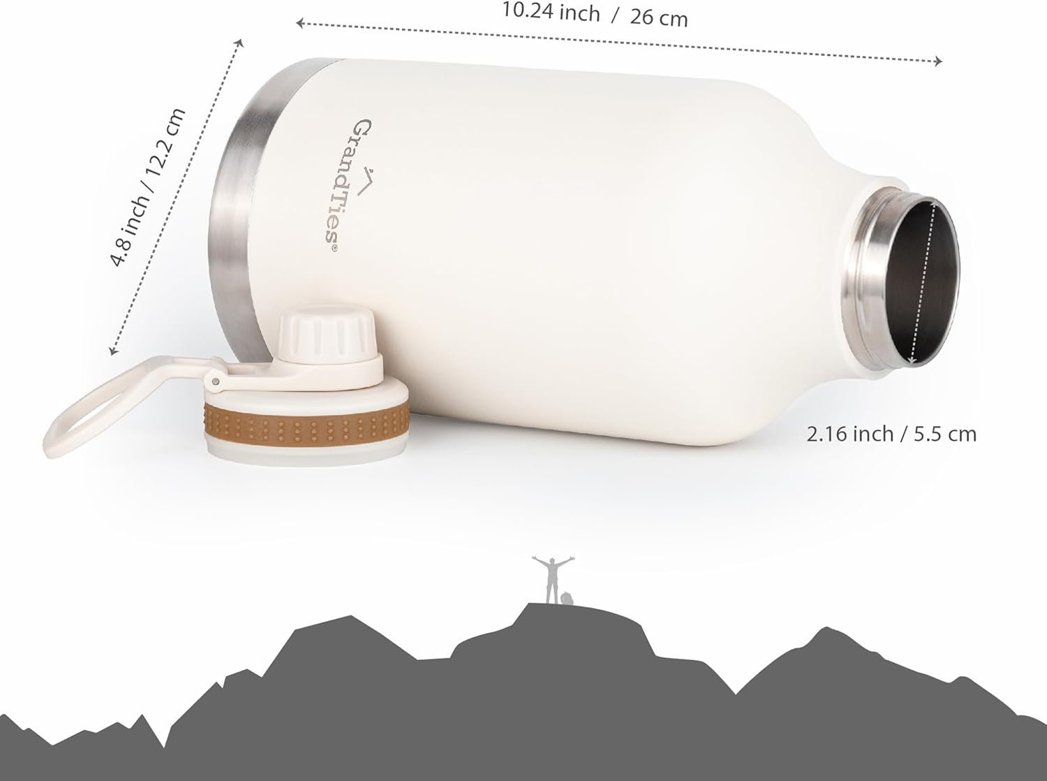 32Oz/946Ml Wide Mouth Insulated Bottle with Two Sport Lids Jumbo (Ivory White, 64Oz / 1.89L) image number 2