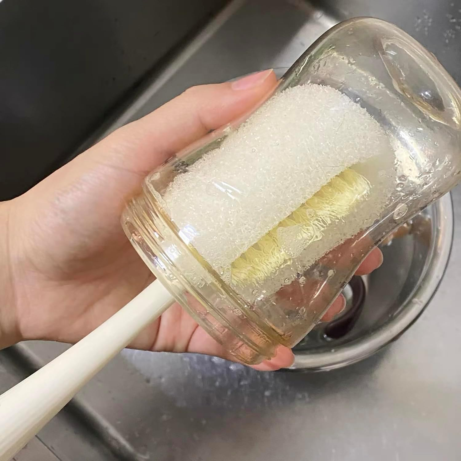 Smaoqingji Multifunctional Cleaning Brushes, Bottle Brush, White, 1 Piece, Long Bottle Cleaner Brush, for Water Bottles, Drinking Bottles, Milk Bottles, Glasses, Glass Straws, Washing up Brush