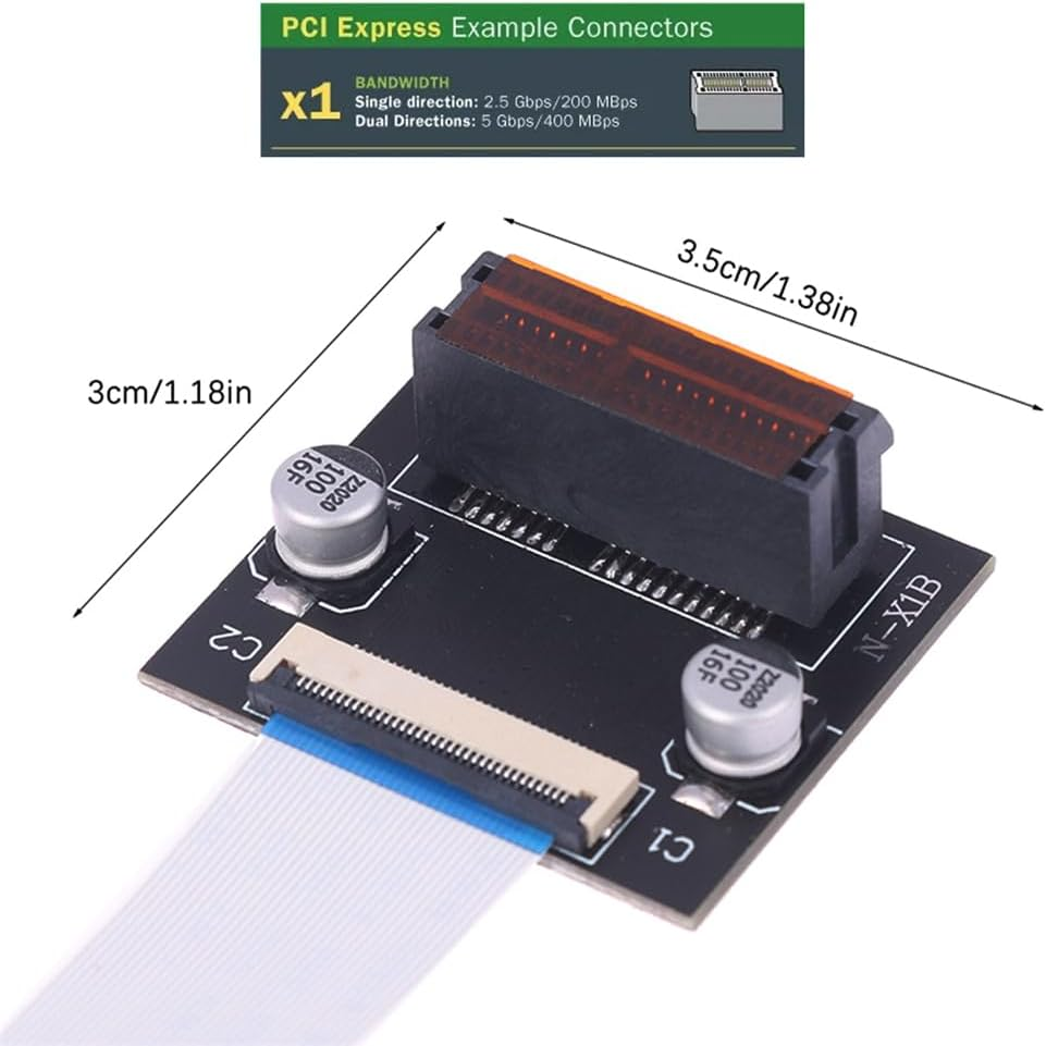 NFHK Low Profile PCI-E Express 1X Slot Riser Card Extender Extension Ribbon Flex Relocate Cable 10Cm 90 Degree Angled image number 1