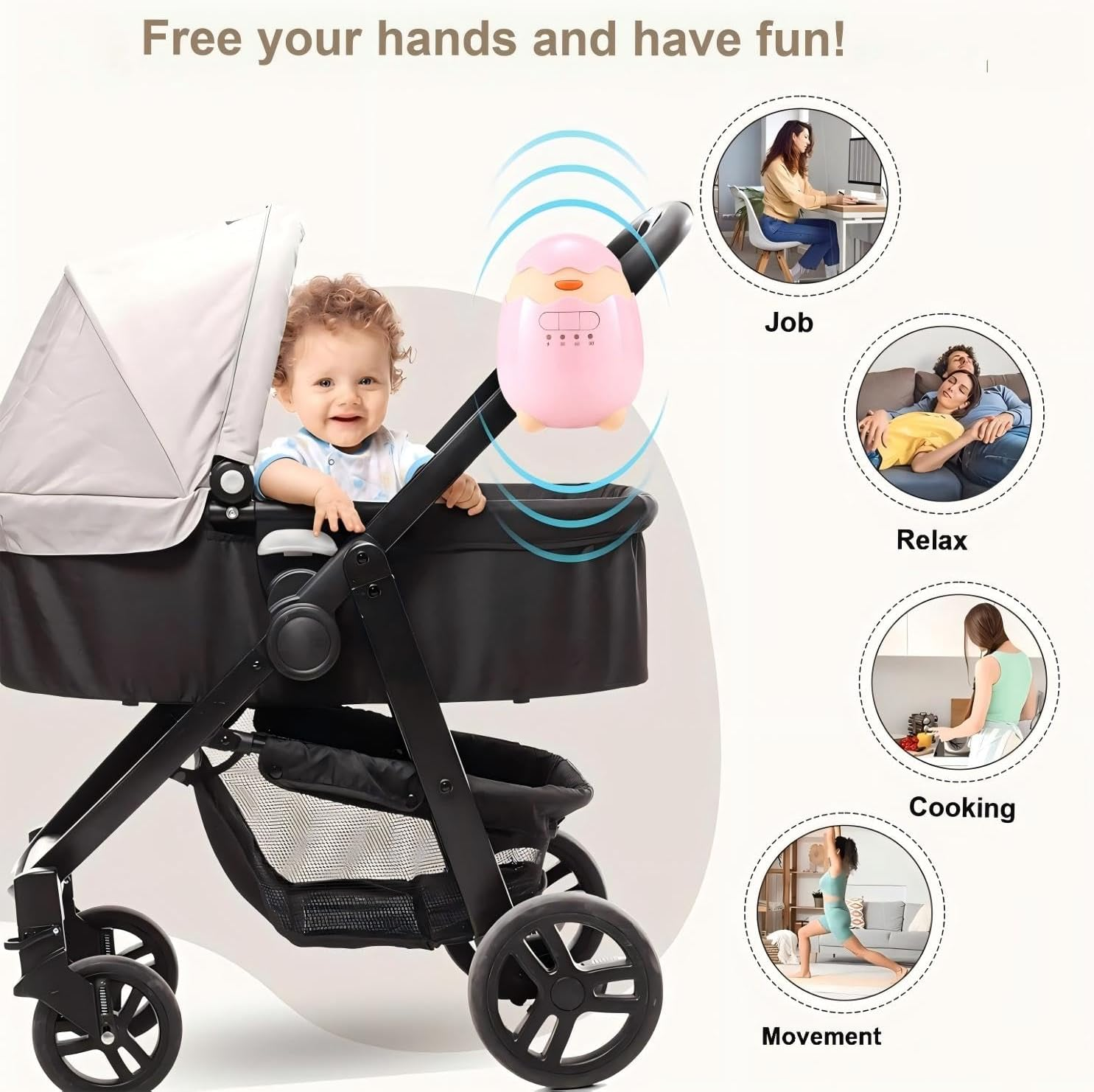 Portable Baby Rocker, Pram Rocker 2.0. USB Rechargeable, Portable Stroller Rocker Fits Any Pram, Stroller, Baby Swing, Pushchair, Bouncer and Buggy -Pink image number 1