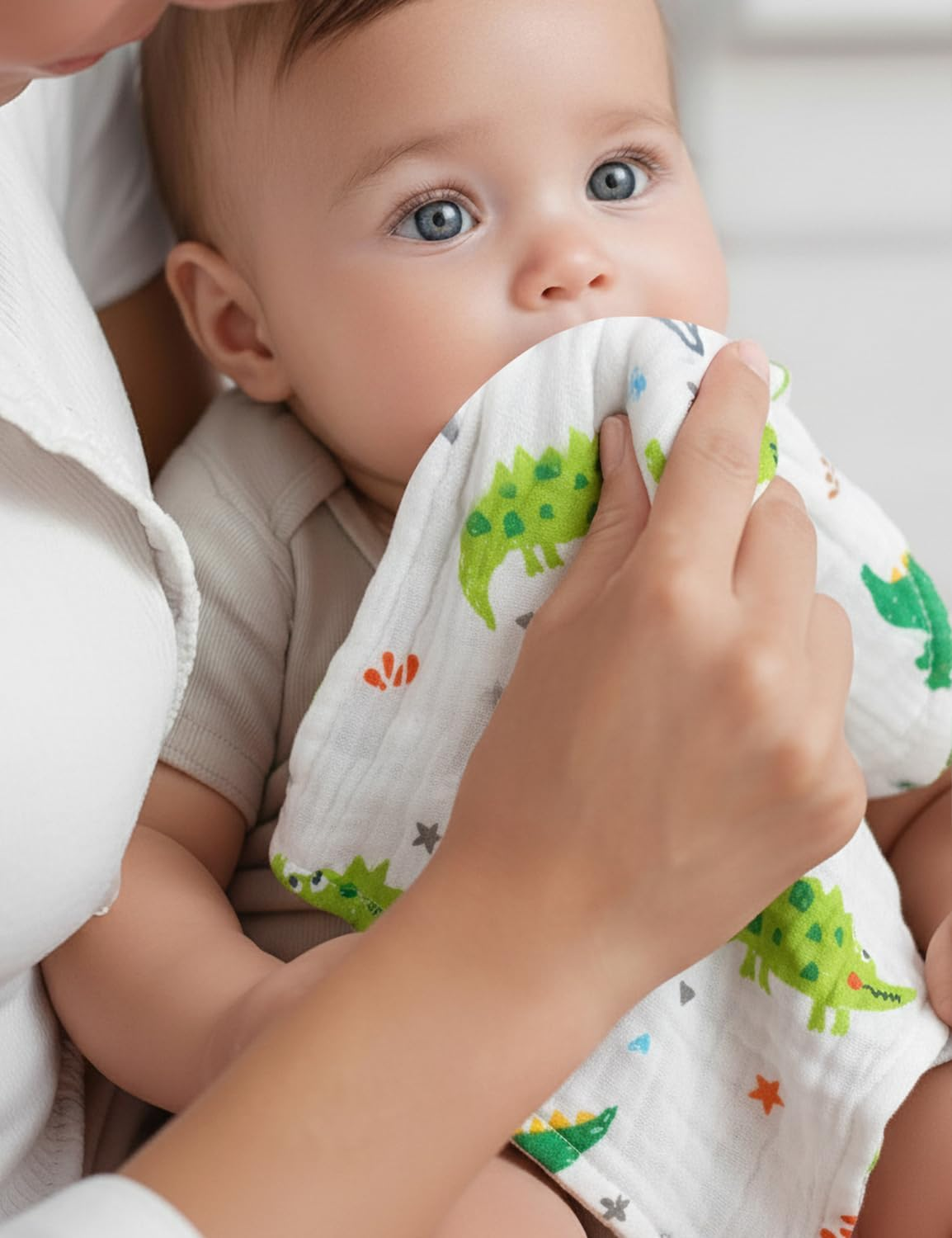 Viaky Muslin Baby Burp Cloths Sets 9 Pack 100% Cotton 25X25Cm Burping Clothes 6 Layers Super Soft and Highly Absorbent Newborn Towel for Baby Girls Boys image number 5