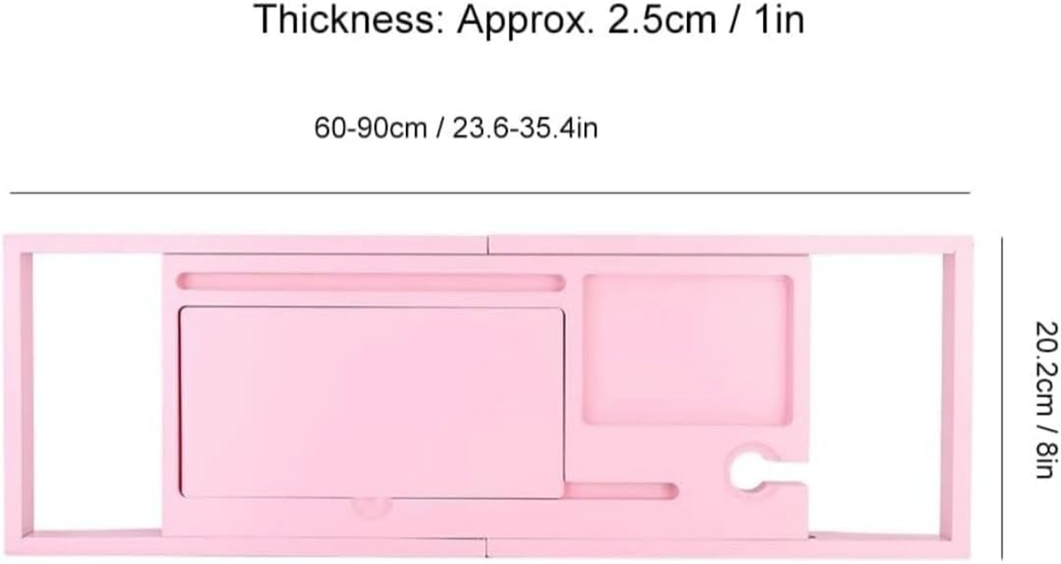Bathtub Caddy Tray, Extendable Bath Organiser with Book Rest, Pink Bath Shelf image number 5