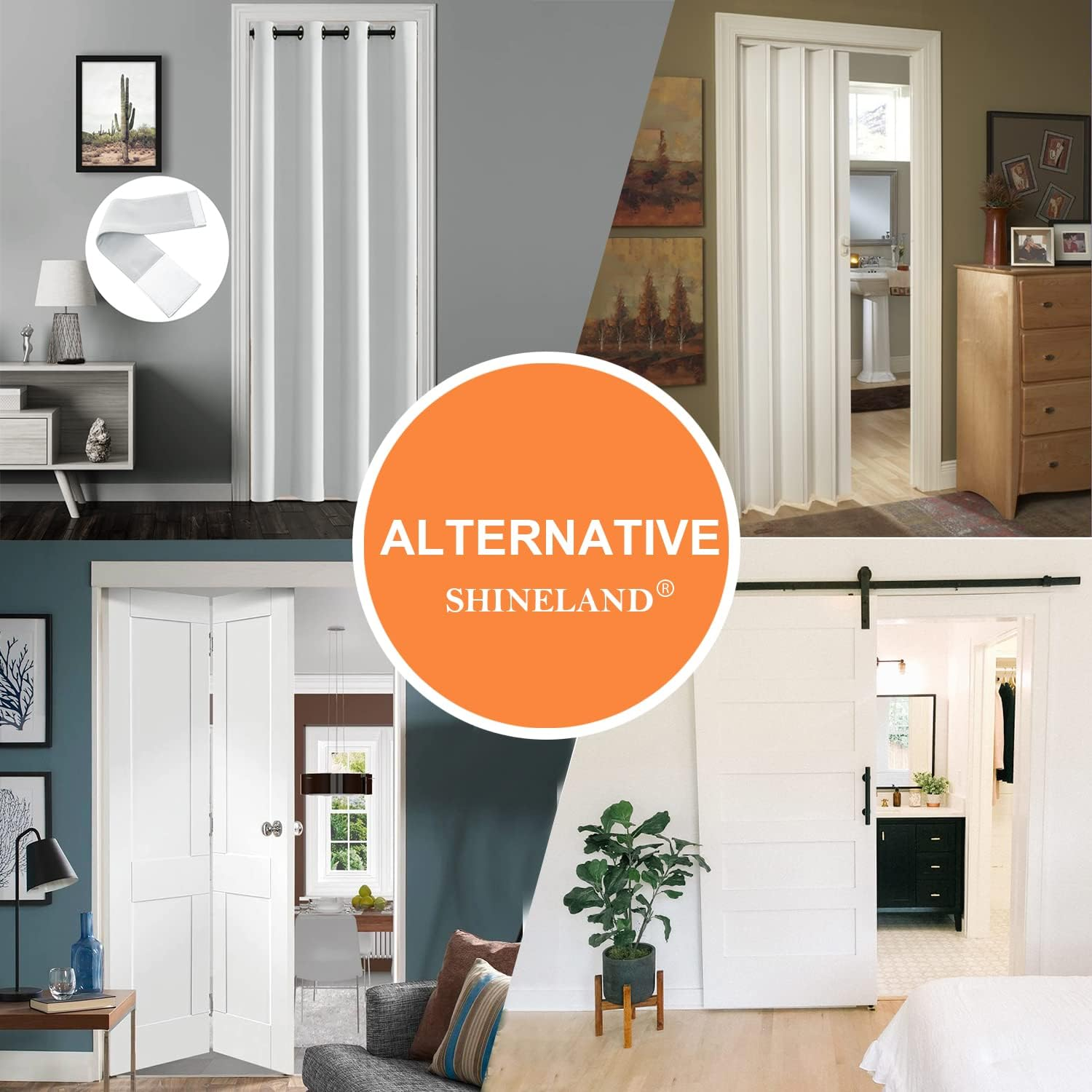 SHINELAND White Ash Doorway Curtain for Interior Door, Fits Opening 24-36 Inch, 80 Inches Long, Alternative to Accordion/Barn/Bifold/Folding/Closet Door image number 4