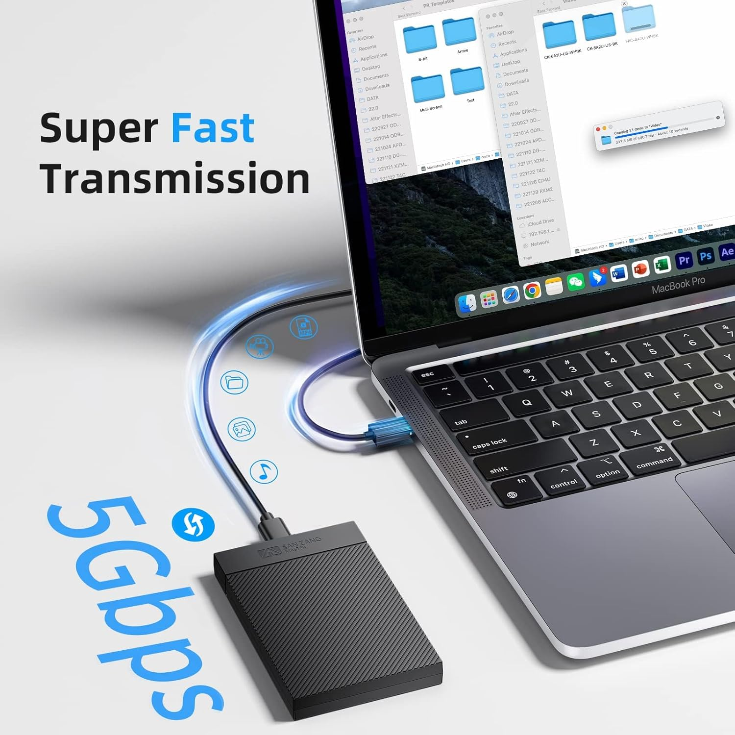 2.5 Inch Hard Drive Enclosure, SANZANG Tool-Free USB 3.0 Hard Drive Enclosure, Support UASP, for 2.5 Inch SATA SSD and Hard Drive with 9.5Mm 7Mm Height, USB C to a Cable image number 2