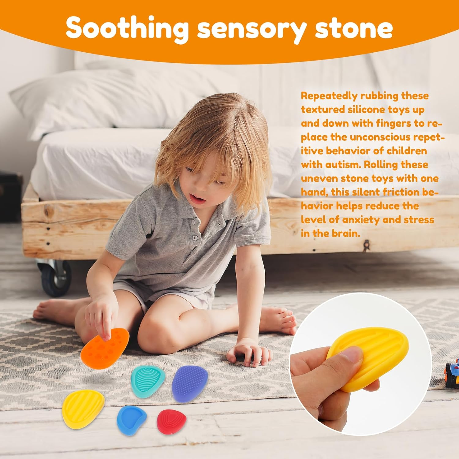 6/18Pcs Silicone Stone Toy,Anxiety Relief Stones,Kid Sensory Stones,Textured Worry Stones,Bright Color Sensory Stones for Students Anxiety Relief (18 PCS) image number 4