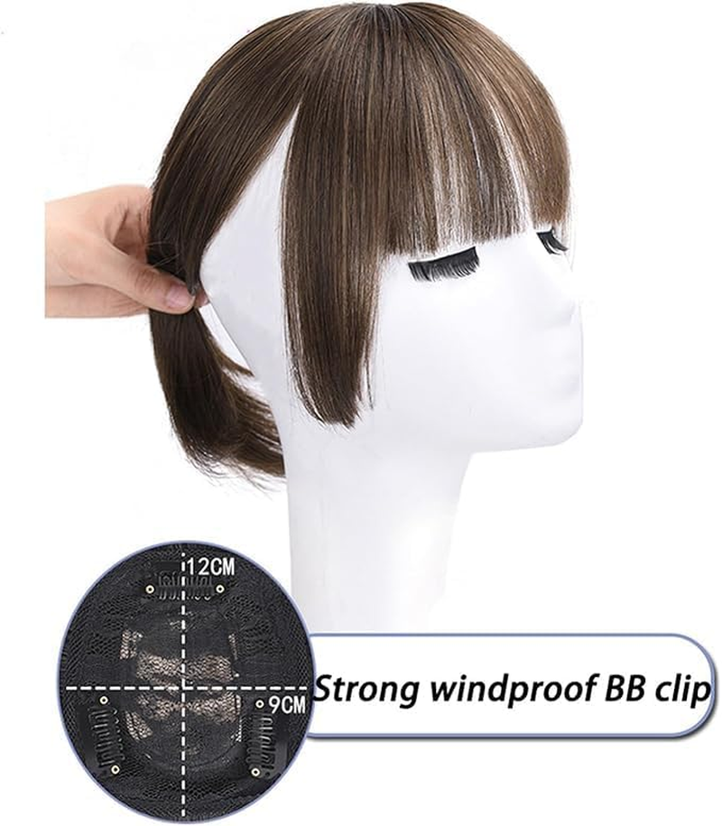 Bangs Hair Clip in Bang Synthetic Hair Extensions French Bangs-Clip for Women with Temples Fringe Hair (Light Brown) image number 1