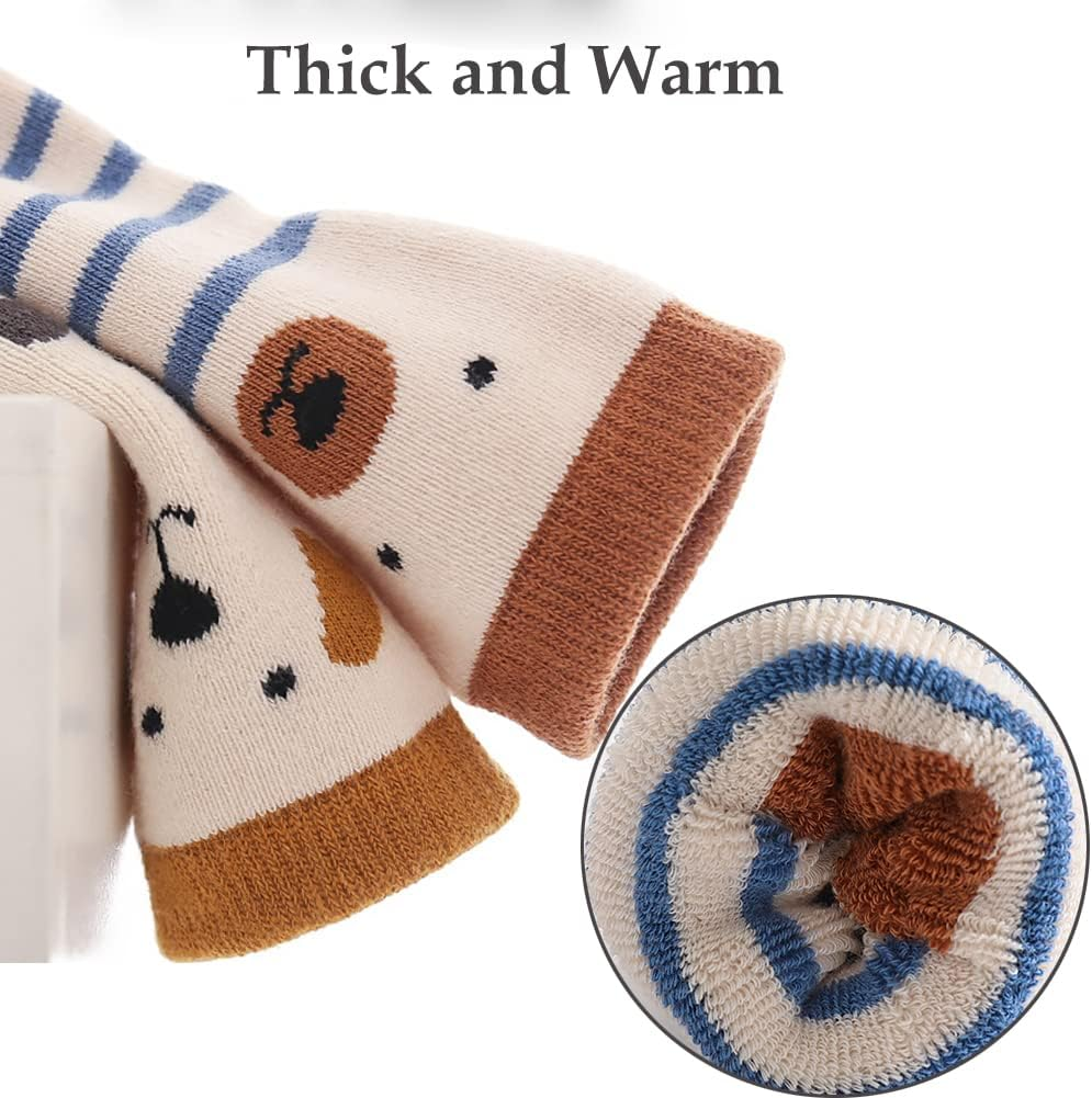 Exegawe Baby Non Slip Socks Winter - 5 Pairs Toddler Kids Thick Warm Crew Socks with Grips for Girls Boys Non Skid Socks image number 5