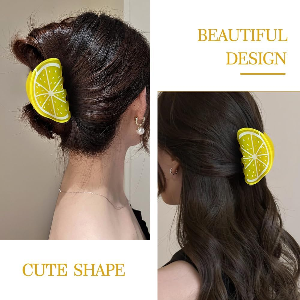 XFSRG Pack of 4 Women'S Creative Fruit Summer Hair Clips Lemon Non-Slip Hair Clips for Hawaiian Party and Everyday Wear (Multicoloured A) image number 5